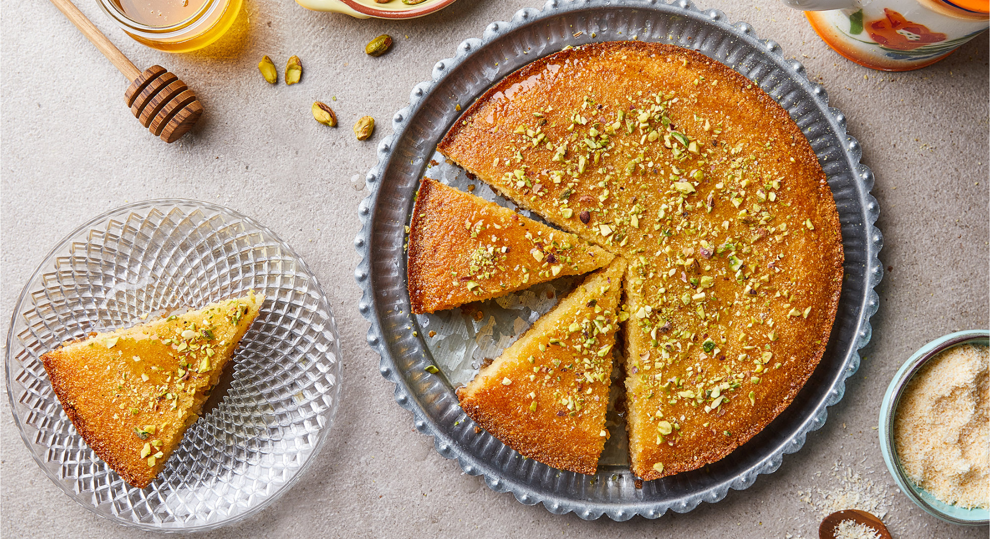 Pistachio Basbousa (Semolina Cake)